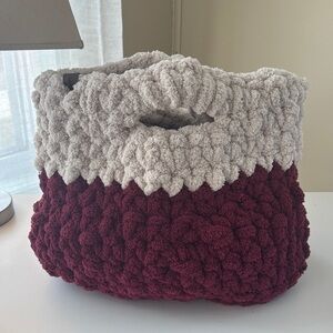Handcrafted Burgundy and Cream Tote Bag